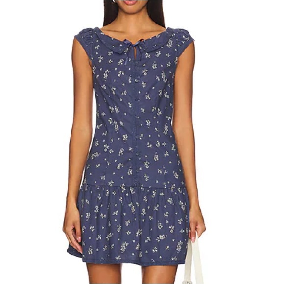 NWT Free People Beasley Mini Dress in Navy Combo. Size Medium - Picture 4 of 6